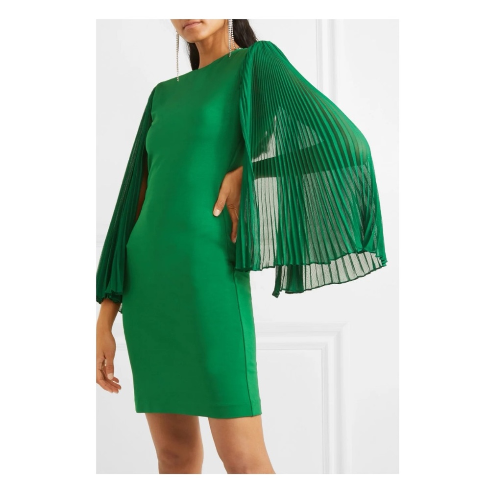 Alice + Olivia Zaya pleated georgette-paneled stretch-jersey mini dress in green